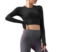 T-Shirts de Sport Femme Haut Courts à Manches Longues sans Couture Crop Top Gilet Vêtement Court pour Pilate Yoga Entraînement Fiteness Running