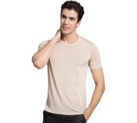 T-Shirts Décontractés 100% Soie Véritable pour Hommes Tee Manches Courtes Col Rond, Khaki9, L