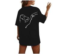 T-shirts décontractés à manches courtes pour femme avec lettres de l'alphabet en forme de cœur, hauts de corps pour femmes, Noir , XL