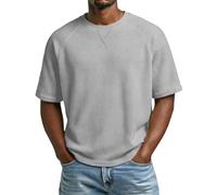 T-shirts décontractés en tricot gaufré à manches courtes raglan pour homme, gris, XL