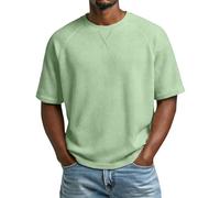 T-shirts décontractés en tricot gaufré à manches courtes raglan pour homme, vert clair, XXL