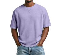 T-shirts décontractés en tricot gaufré à manches courtes raglan pour homme, Violet clair, M