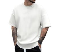 T-shirts décontractés pour homme au quotidien. Design élégant à deux couches avec des tenues en tissu pour un confort décontracté et à assortir avec des pantalons décontractés, Blanc., 4XL