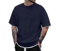 T-shirts décontractés pour homme au quotidien. Design élégant à deux couches avec des tenues en tissu pour un confort décontracté et à assortir avec des pantalons décontractés, bleu, M