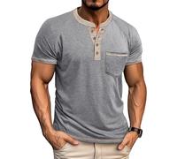 T-shirts décontractés pour hommes, coupe ample, léger, col ouvert, poche, hauts d'été à manches courtes, couleur unie, respirants, rétro, gym, athlétisme, t-shirts, gris clair, XL