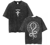 T-shirts délavés Fullmetal Alchemist Edward Elric Alphonse Elric pour hommes et femmes, mode décontractée, coupe oversize Q04111-Black