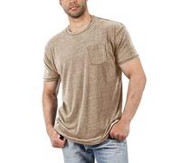 T-shirts d'été à col rond pour homme avec poche décontractée et ample - T-shirt tendance à manches courtes pour sortir - T-shirt occidental 2025 - T-shirt mignon pour homme, kaki, M