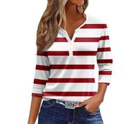 T-shirts d'été à manches courtes pour femme, col en V, tendance, t-shirt classique, respirant, léger, chemisiers élégants, chemise décontractée confortable et décontractée, rouge, S
