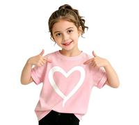 T-Shirts d'été décontractés à Manches Courtes pour Filles, Coupe Ample, avec Un Joli imprimé cœur. Respirants et Confortables Quotidien. Calme pour Ses Heures de Jeu