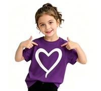 T-Shirts d'été décontractés à Manches Courtes pour Filles, Coupe Ample, avec Un Joli imprimé cœur. Respirants et Confortables Quotidien. Calme pour Ses Heures de Jeu