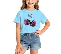 T-Shirts d'été décontractés à Manches Courtes pour Filles, Coupe Ample, Parfaits pour Tous Les Jours. (1-Light Blue, 4-6 Years)