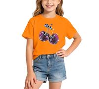 T-Shirts d'été décontractés à Manches Courtes pour Filles, Coupe Ample, Parfaits pour Tous Les Jours. (1-Orange, 2-4 Years)