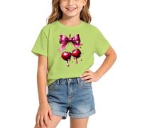 T-Shirts d'été décontractés à Manches Courtes pour Filles, Coupe Ample, Parfaits pour Tous Les Jours. (3-Light Green, 4-6 Years)