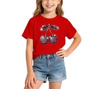 T-Shirts d'été décontractés à Manches Courtes pour Filles, Coupe Ample, Parfaits pour Tous Les Jours. (4-Red, 10-12 Years)