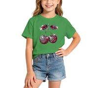 T-Shirts d'été décontractés à Manches Courtes pour Filles, Coupe Ample, Parfaits pour Tous Les Jours. (4-Green, 2-4 Years)