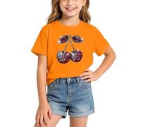 T-Shirts d'été décontractés à Manches Courtes pour Filles, Coupe Ample, Parfaits pour Tous Les Jours. (4-Orange, 6-8 Years)