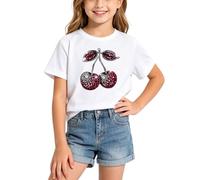 T-Shirts d'été décontractés à Manches Courtes pour Filles, Coupe Ample, Parfaits pour Tous Les Jours. (4-White, 10-12 Years)