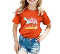 T-shirts d'été mignons pour garçons et filles 2025 - Coupe ample - Tendance - Manches courtes - Motif animal - T-shirt pour filles et garçons, Orange, 3-4 ans