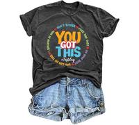 T-shirts d'été pour femme avec lettres décontractées et amples pour la course à pied 2025 - Coupe ample - Cute You Got This Spring - T-shirts tendance pour enseignants, Noir , XL