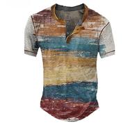T-shirts d'été pour homme - Col en V - Vintage - Henley - En coton - Manches courtes - Couleur unie - Coupe ajustée - Décontracté - Respirant - T-shirt fonctionnel, #1-a : café, XL