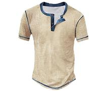 T-shirts d'été pour homme - Col en V - Vintage - Henley - En coton - Manches courtes - Couleur unie - Coupe ajustée - Décontracté - Respirant - T-shirt fonctionnel, #3-c - Gris, 4XL