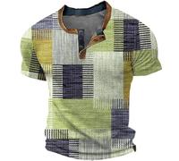 T-shirts d'été pour homme - Col en V - Vintage - Henley - En coton - Manches courtes - Couleur unie - Coupe ajustée - Décontracté - Respirant - T-shirt fonctionnel, #5-e- Vert, 6XL
