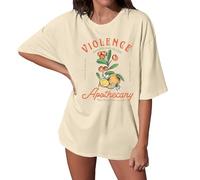 T-shirts d'été violence apothicaire pour femmes à manches courtes mignons amples hauts athlétiques tendance t-shirts graphiques coupe ample 2026 col rond sortir tunique décontractée, beige, XXL