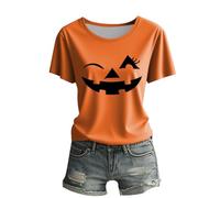 T-shirts d'Halloween pour femmes UK Funny Ghost Pumpkin Face Tops Grande Taille Halloween Costumes Chemises à manches courtes Chemisier effrayant Festival Vêtements Tenues, Orange #2., M
