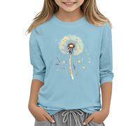 T-shirts en coton à manches 3/4 et col rond pour enfants, t-shirt imprimé floral amusant, t-shirt basique uni, haut athlétique, couleur dégradée, manches longues, décontracté, respirant, d-bleu, 12-13
