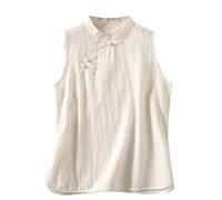 T-shirts en coton pour femme - Hauts d'été fins - Tunique fine - Pull chinois traditionnel - Gilet Hanfu pour femme - Haut sans manches en coton - Costume kimono - Cardigan à fente pour femme, blanc,