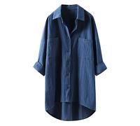 T-shirts en lin pour femme - Chemisier long et ample - Manches longues - Jake - Printemps - Été - Chemisier en lin - Boutonnière - Chemise en lin - Grande taille - Chemisier long - Haut de plage -