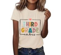 T-shirts enseignants pour femmes 2027 : chemise pour le premier jour d'école, tenue d'enseignant pour la rentrée scolaire, t-shirt graphique, beige, XL