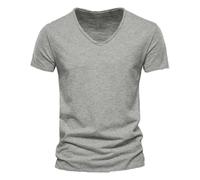 T-Shirts Et Tops De Sport Homme Manches Courtes, Tee Shirt Coton Homme Col en V Muscle Couleur Unie Doux Et Confortable Top Décontracté Slim Haut Blouse D'été Respirant Tunique Élasticité Chemise