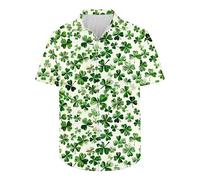 T-shirts fantaisie amusants pour homme - Chemise de la Saint-Patrick - Trèfle trèfle - Chemisier boutonné à manches courtes - Haut irlandais - Cadeau idéal pour lui, Vert 1 #4, L