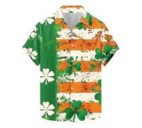 T-shirts fantaisie amusants pour homme - Chemise de la Saint-Patrick - Trèfle trèfle - Chemisier boutonné à manches courtes - Haut irlandais - Cadeau idéal pour lui, Orange #2., S