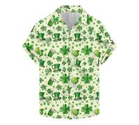 T-shirts fantaisie amusants pour homme - Chemise de la Saint-Patrick - Trèfle trèfle - Chemisier boutonné à manches courtes - Haut irlandais - Cadeau idéal pour lui, Blanc #5., 3XL