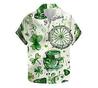 T-shirts fantaisie amusants pour homme - Chemise de la Saint-Patrick - Trèfle trèfle - Chemisier boutonné à manches courtes - Haut irlandais - Cadeau idéal pour lui, Blanc #6., 3XL