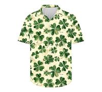 T-shirts fantaisie amusants pour homme - Chemise de la Saint-Patrick - Trèfle trèfle - Chemisier boutonné à manches courtes - Haut irlandais - Cadeau idéal pour lui, Jaune #4., XL
