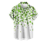 T-shirts fantaisie amusants pour homme - Chemise de la Saint-Patrick - Trèfle trèfle - Chemisier boutonné à manches courtes - Haut irlandais - Cadeau idéal pour lui, Blanc #1., XXL