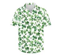 T-shirts fantaisie amusants pour homme - Chemise de la Saint-Patrick - Trèfle trèfle - Chemisier boutonné à manches courtes - Haut irlandais - Cadeau idéal pour lui, Blanc #4., M