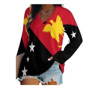 T-Shirts Femme À Manches Longues Basique Stretch Hauts Col V Drapeau De La Papouasie-Nouvelle-Guinée T-Shirt Décontracté Chic Couleur Unie Sport Tee Hauts Tops Automne
