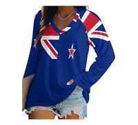 T-Shirts Femme À Manches Longues Basique Stretch Hauts Col V Drapeau Géométrique De La Nouvelle-Zélande T-Shirt Décontracté Chic Couleur Unie Sport Tee Hauts Tops Automne