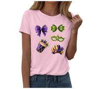 T-Shirts Femme Carnaval Imprimé Mardi Gras T-Shirt Manches Courtes Col Rond Tee Shirt Larges Haut Casual Festif Mode Vêtements pour Fêtes et Sorties