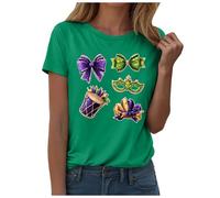 T-Shirts Femme Carnaval Imprimé Mardi Gras T-Shirt Manches Courtes Col Rond Tee Shirt Larges Haut Casual Festif Mode Vêtements pour Fêtes et Sorties