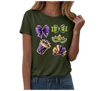 T-Shirts Femme Carnaval Imprimé Mardi Gras T-Shirt Manches Courtes Col Rond Tee Shirt Larges Haut Casual Festif Mode Vêtements pour Fêtes et Sorties
