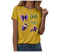 T-Shirts Femme Carnaval Imprimé Mardi Gras T-Shirt Manches Courtes Col Rond Tee Shirt Larges Haut Casual Festif Mode Vêtements pour Fêtes et Sorties