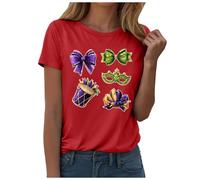 T-Shirts Femme Carnaval Imprimé Mardi Gras T-Shirt Manches Courtes Col Rond Tee Shirt Larges Haut Casual Festif Mode Vêtements pour Fêtes et Sorties