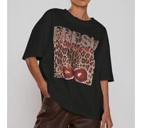 T-shirts femme Imprimé léopard frais, t-shirt graphique avec cerise, top oversize cool pour tous les jours, vacances, aéroport, vacances, festival, rentrée des classes, automne, hiver L,M,S,XL,XSBlocs