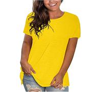 T-Shirts Femmes À Manches Courtes Grandes Tailles Col en Rond Blouse Tops DéContracté Couleur Unie Confortable Haut Eté de Sport Grande Taille Pas Cher Tunique Chemisiers De Base