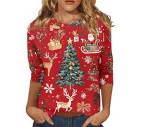 T-Shirts Femmes Pull De Noel Femme Chaud Drole Pull Noel Femme À Col Rond Bonnet De Noël Sweat Chic Chat Vetement Stitch Hiver 2#Rouge XXL